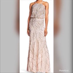 Adrianna Pappell beaded blouson blush/shell dress